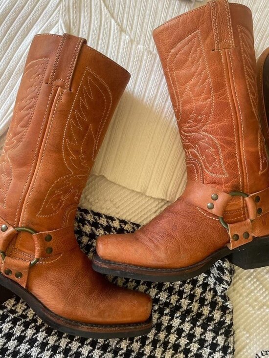 Frye Shoes - RARE Frye Phoenix Eagle Harness 12R Cavalry Western Cognac Leather Cowboy Boot